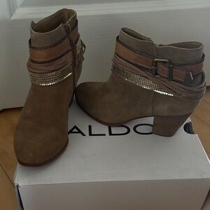 Aldo Women's Brown Ankle Booties with Gold Accents